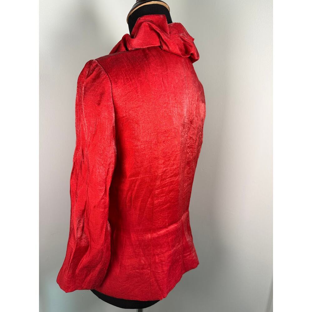 André Oliver Red Ruffle Collar Shimmer Jacket Blazer Size 6 Y2K Partycore - Picture 2 of 5